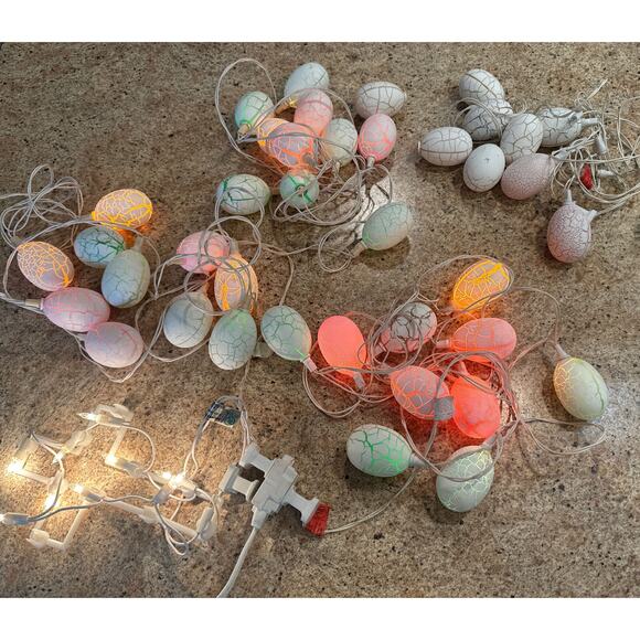 Vintage Easter Pastel Blow Mold Eggs String Lights & Cross Light Work Great! 7O - Picture 2 of 12